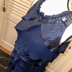 S.L. Fashions Navy Blue Ruffled Dress